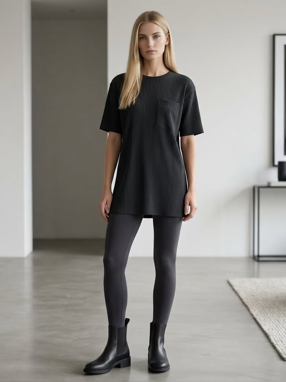 Zara NWT Black Ribbed Pleated Top Chest Pocket Size S
